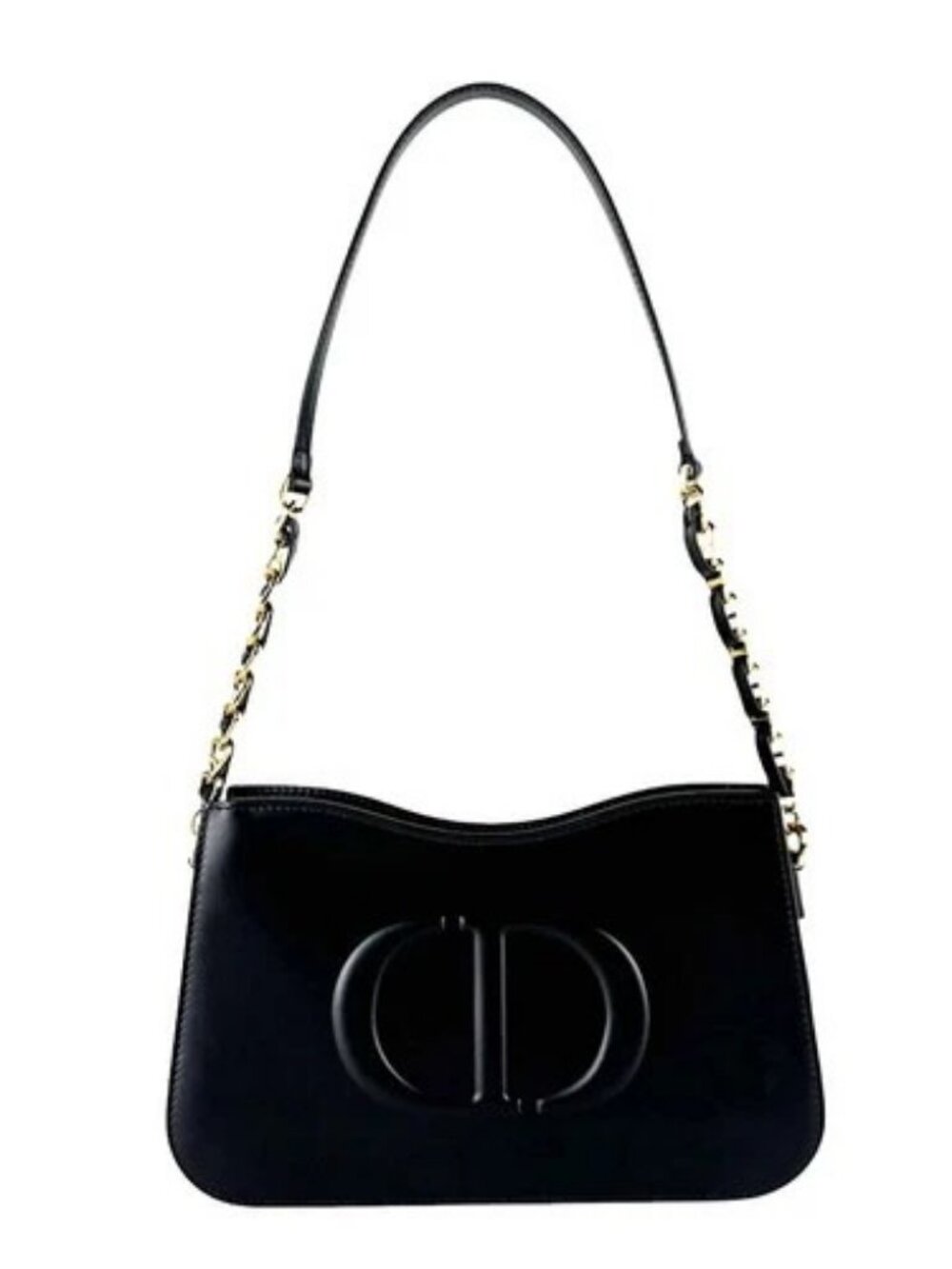 Auth Christian Dior CD Signature Shoulder Bag Black/Gold Leather/Metal - z10504